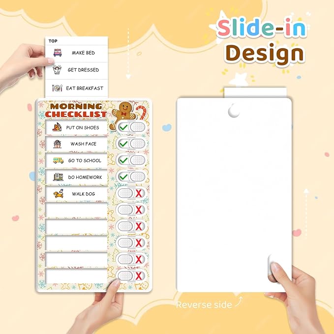 2 in 1 Upgraded Slider Gingerbread Chore Chart for Kids, Magnetic Kids Chore Chart for 2 Kids, Dry Erase Morning/Bedtime Routine Chart for Kids Toddlers Teens Adult, Visual Schedule for Kid