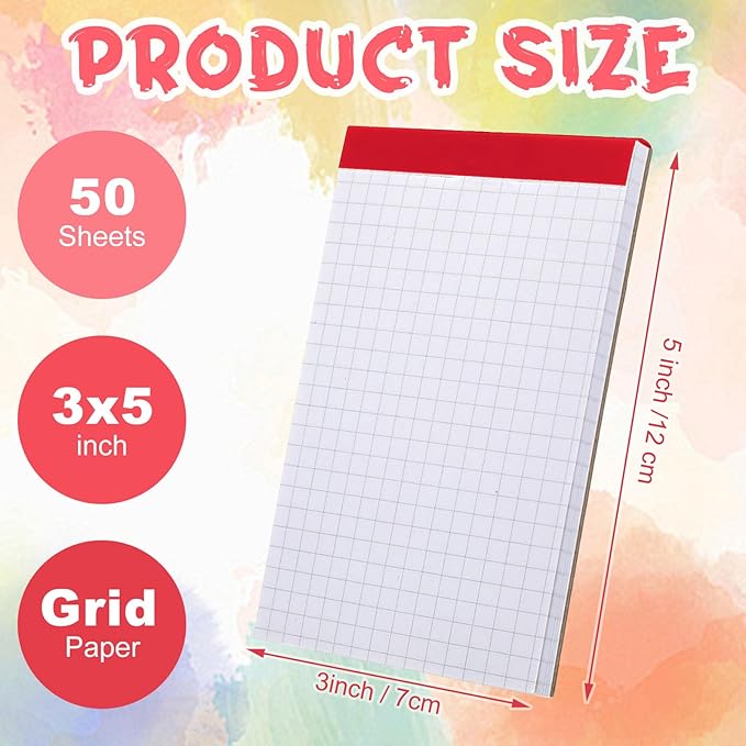 Tenceur 16 Pcs Graph Notepads 3 x 5 Inch Small Graph Grid Math Notebooks Pocket Lined Graph Memo Pads Scratch Pads Mini Writing Pads with 100 Pages Pads for School Classroom Supplies Homework