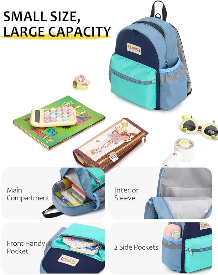 Toddler Backpack with Leash for Boys Girls Kids Kindergarten Nursery, 11” Baby Leash Backpack with Reflective, Toddler Bookbag with Anti-Lost Harness for Walking, Mint Blue