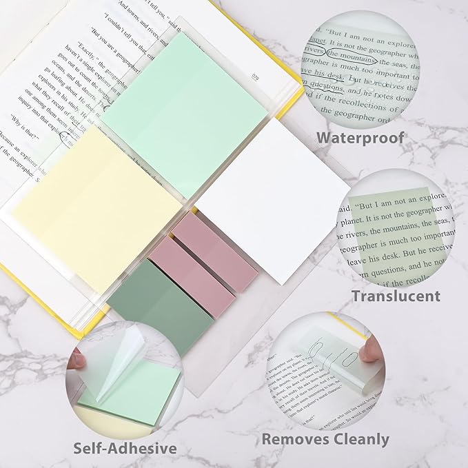1060 Sheets Transparent Sticky Notes, Clear Tabs and Long Highlighter Strips Page Markers for Books, Writable Annotation Index Flags Tapes for School Office Annotating Supplies (Morandi)