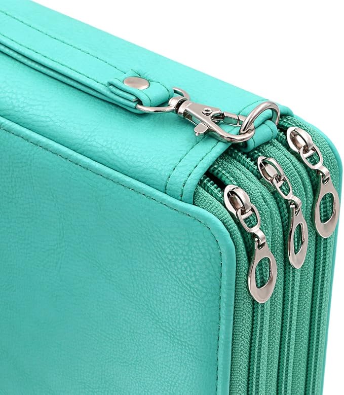 BTSKY Deluxe PU Leather Pencil Case For Colored Pencils - 120 Slot Pencil Holder with Handle Strap Handy Colored Pencil Box Large(Green)
