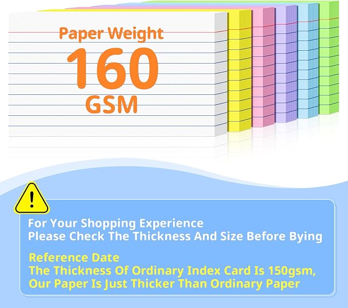 Colored Index Cards 3 X 5, 300 Count, Flash Cards For Studying, Lined Flashcards Notecards, Study Card, Ruled Front And Blank Back, Heavy Note Cards For Office, Home And School