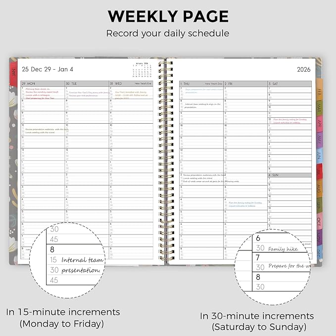 SKYDUE 2026 Appointment Book, 8.5" x 11", Hourly Planner with 15 & 30-Minute Increments, Weekly & Monthly Planner for January - December 2026, Perfect for Daily Planning, Flower