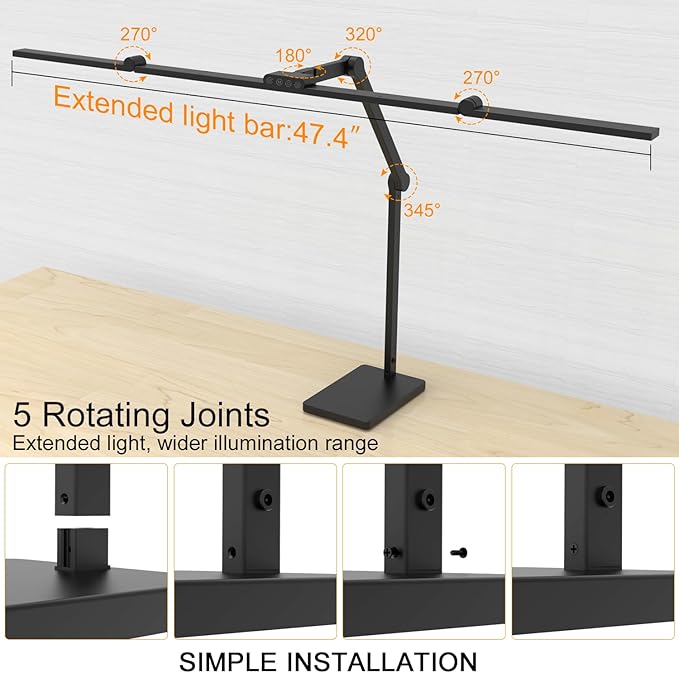 Omorepa 36W 3000LM Ultra Bright Architect Desk Lamp with Base, 47.4Inches Wide Tall Overhead Desk Light for Home Office, Dimmable Table Light with Remote for Desktop Working,Drafting,Reading