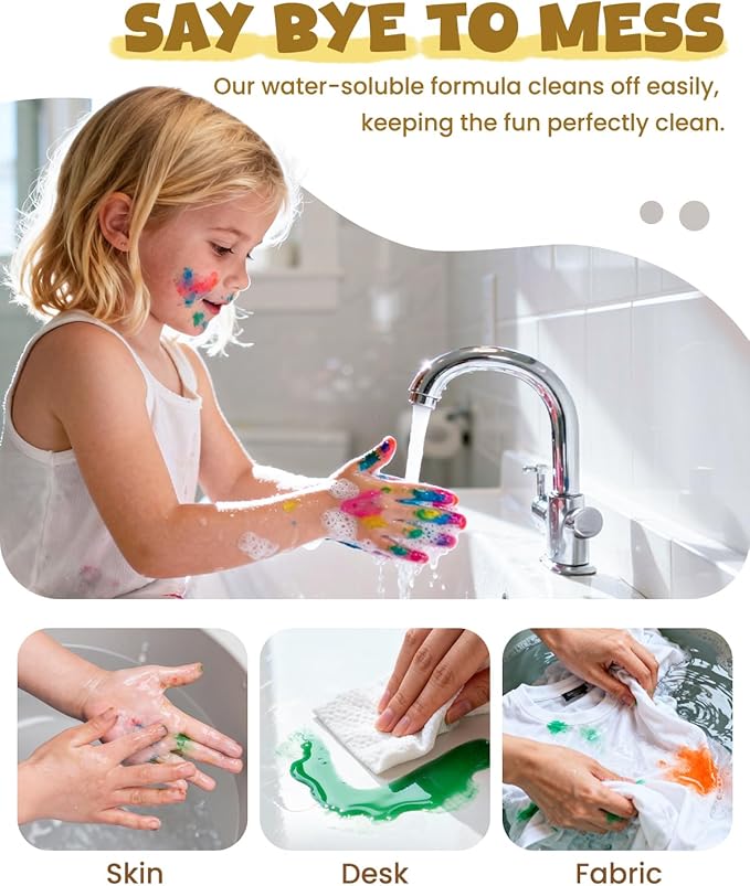 JUPITEARTH 10 Colors Washable Paint Set for Kids Ages 3-6, 4.06oz(120ml), Non-Toxic, Includes Brushes, Cups and Apron, Creative Gift for Toddlers and Preschoolers