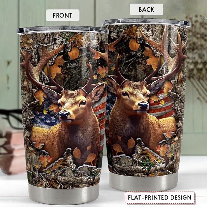 SANDJEST Deer Tumbler 20oz Stainless Steel Insulated Tumblers Coffee Travel Mug Cup Gifts for Men Gift for Birthday Christmas