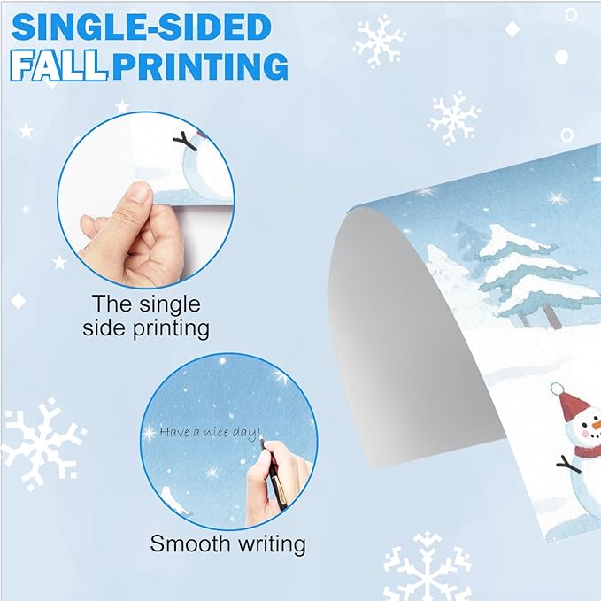 250Pcs Stationery Paper and Envelope Set with 100 Letterhead Papers and 50 Envelopes,10 Design for Letter Writing Invitations Computer Holidays Party Notes, 8.5x11 Inch-Snowman