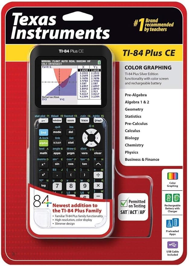 Texas Instruments TI-84 PlusCE Graphing Calculator, Black (Renewed)