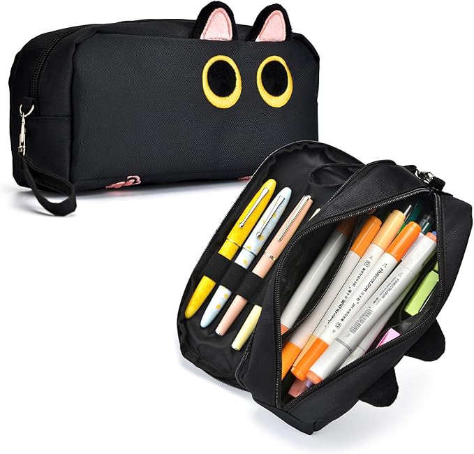 Hongdian Large Capacity Pencil Case, 3D Cat Pen Bags Pencil Pouch Organizer for Office College School