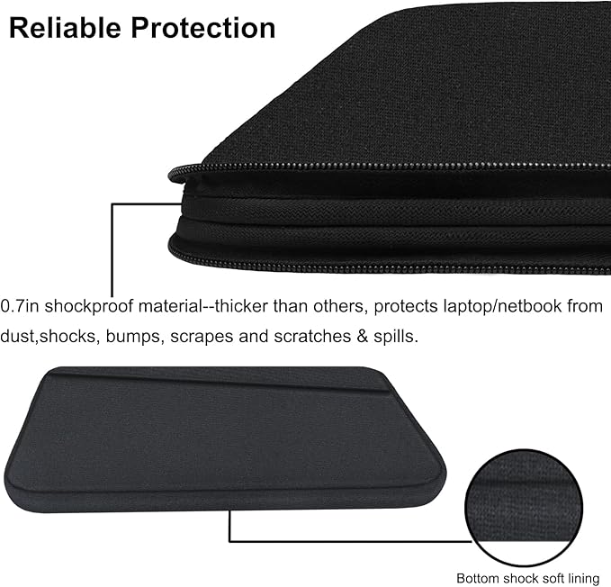 15.6 inch Laptop Sleeve, Durable Computer Carrying Bag Protective Case Briefcase Handbag with Front Pocket, Slim Cover for 15-16 Inch HP, Dell, Lenovo, Asus, Notebook, Black