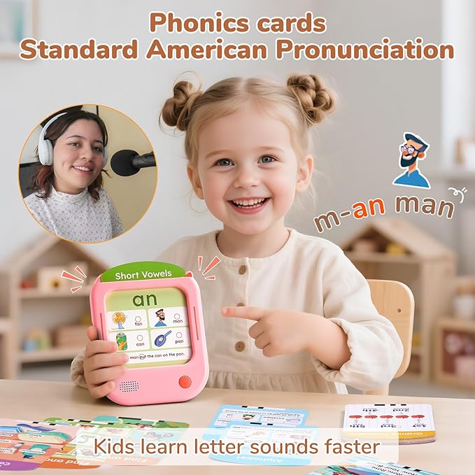 JoyCat Kids Learning Tablet, Phonics Talking Flash Cards, Learn to Read with 156 Pages, 40+ Themes, 600+ Words, 100+ Interactive Games, Screen-Free Learning Toys Birthday Gifts for 2-6 Year Old