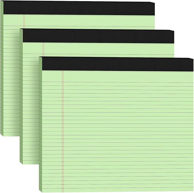 AILZFEI 3 Pack Wide Legal Pads 11" x 9.5" (Landscape Format) Green College Ruled Note Pad Narrow Ruled 30 Sheets per Notepad Perforated Writing Paper with Thick Backboard Horizontal Pads of Paper