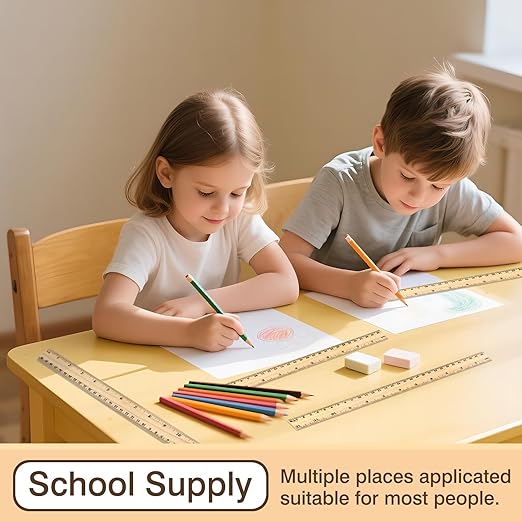4-Pack Wooden Measuring Rulers – 12 Inch / 30 cm Dual-Sided Wood Ruler Set for Students, Teachers, Office & School Use