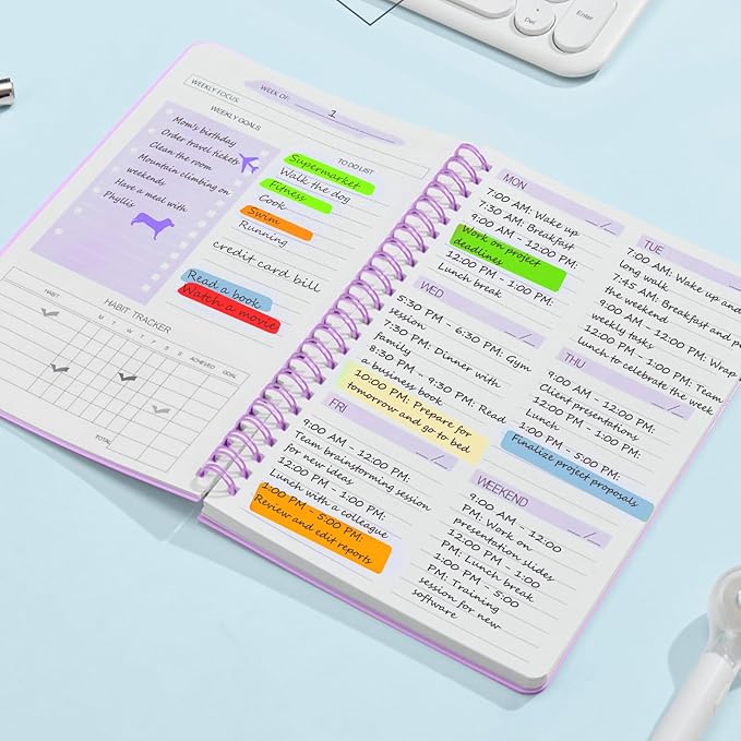 Undated Weekly Planner Purple A5 Personal Goals Journal Non Dated Kids Weekly Planner to Do List with Goal Habit Tracker Organizer, Cute Undated Week Planners with Spiral Binding for Kids School Work