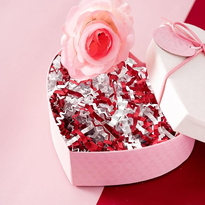 Tisspoms 1LB Red White Crinkle Cut Paper Shred Filler, Paper Shreds for Basket Fillers, Birthday, Gift Wrapping, Anniversary, New Years, Valentine's Easter Gift Decor Party Filler
