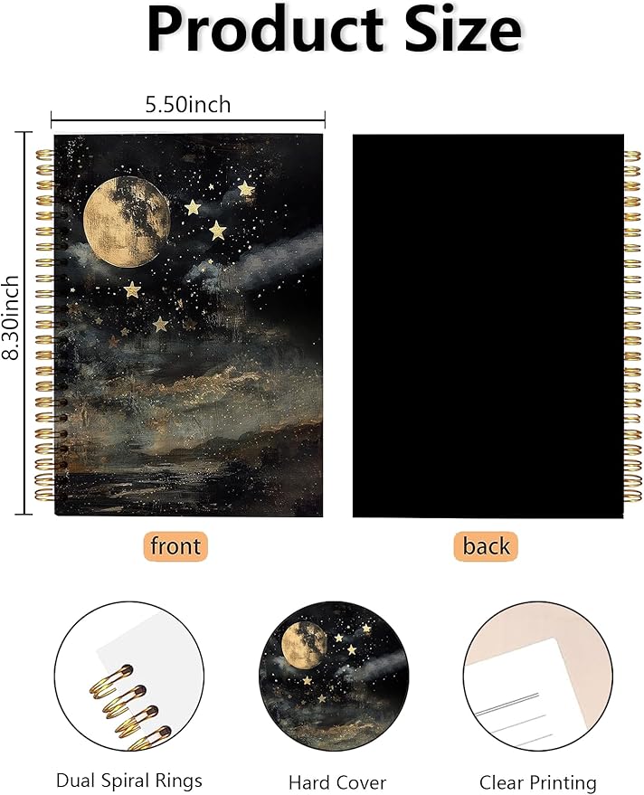 Celestial Hardcover Spiral Notebooks - Gothic Witchy Mystical Dreamy Sky Journals, Aesthetic Vintage Galaxy Theme Journal Gifts for Girls/Students/Worker/Writers