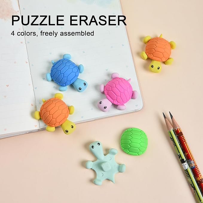 HILAZA 16 Pcs Cute Turtle Pencil Erasers for Kids, Novelty Rubber Turtle Desk Pet Erasers for Classroom Favors Party Supplies