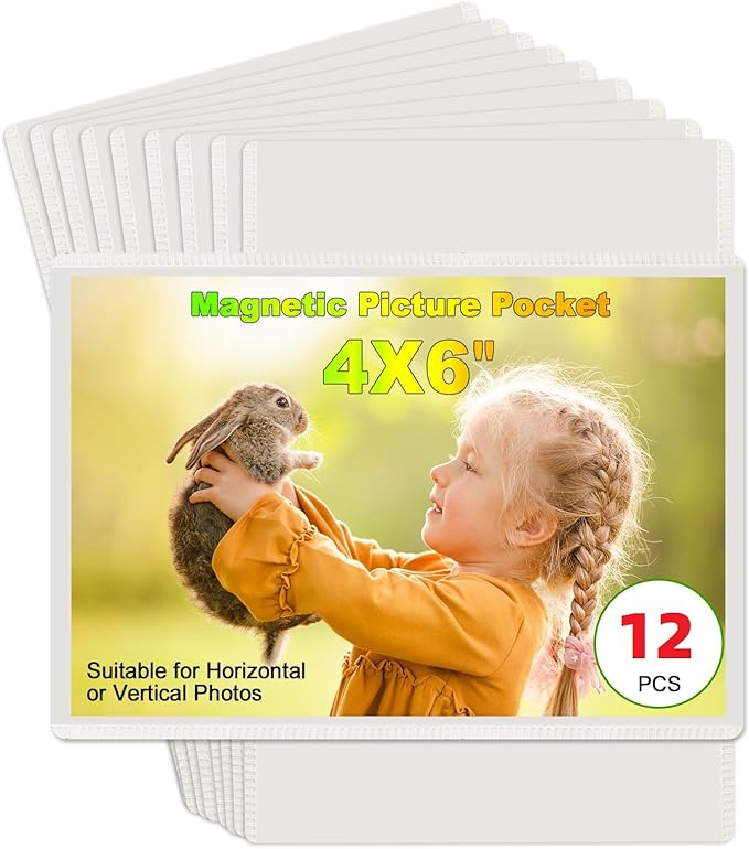CHUNNIAO 24 Pack Picture Magnets for Refrigerator,More Solution Display Your Photos-12 Pieces Picture Fridge Frames and 12 Pieces Adhesive Magnetic Sheet