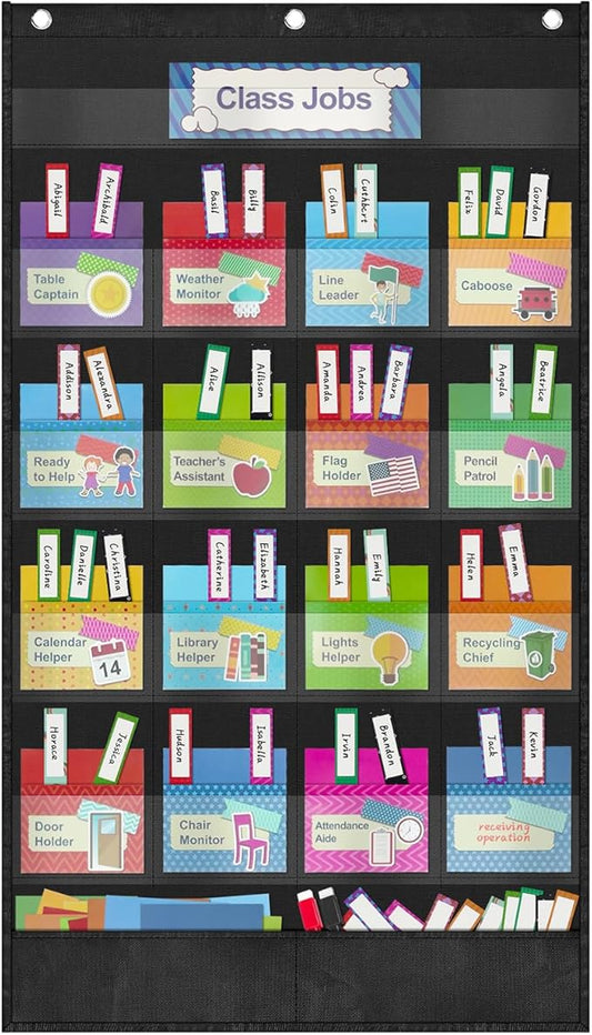 Grekos Class Jobs Pocket Chart, daily Management Educational Pocket Chart, Bulletin Board for Classroom Management, Bulletin Board for Teacher's Helper for School Must Haves Classroom Supplies