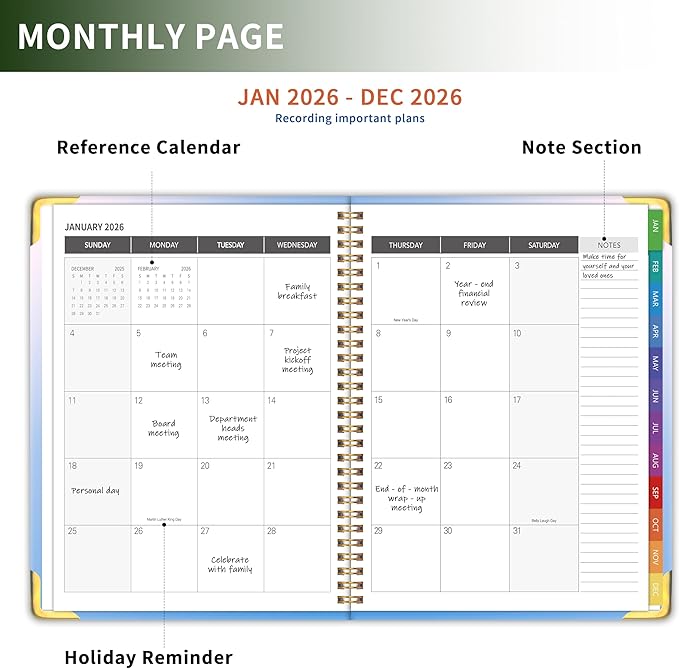 Planner -2026, Hardcover Weekly & Monthly Calendar Planner, January 2026 - December 2026, 8.5" x 11", Daily Agenda Book with Colorful Tabs, College Organizer Notebook, School & Work Supplies for Student Teacher Classroom
