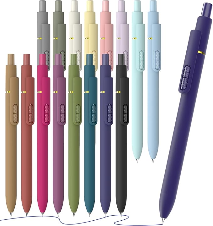 16Pcs Blue Gel Pens - 0.7mm Medium Point Blue Ink Pens | Smooth Writing - Quick Drying Retractable Pen for Men Women (Vintage + Morandi - 16Pcs)
