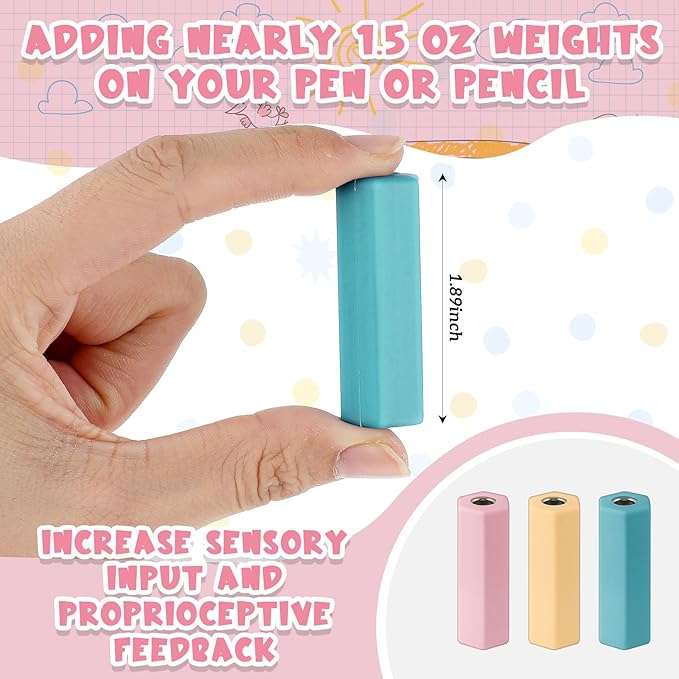 3 Pcs Pencil Pen Weights 1.59 oz, Handwriting Aid Kit for Children Elderly Special Need, Metal Weighted Pencil Holder Tool for Autism Tremors Fine Motor Skills(Pink, Light Yellow, Light Blue)
