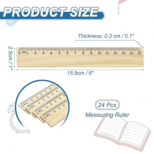 PATIKIL 6 Inch Wooden Rulers, 24Pcs Drafting Ruler Measuring Drafting Tools with Centimeters for Office Home Teacher Drawing Supplies, Wood