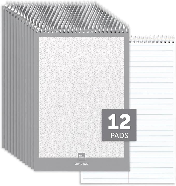 Office Depot(R) Steno Books, 6in. x 9in., Gregg Ruled, 70 Sheets, White, Pack Of 12