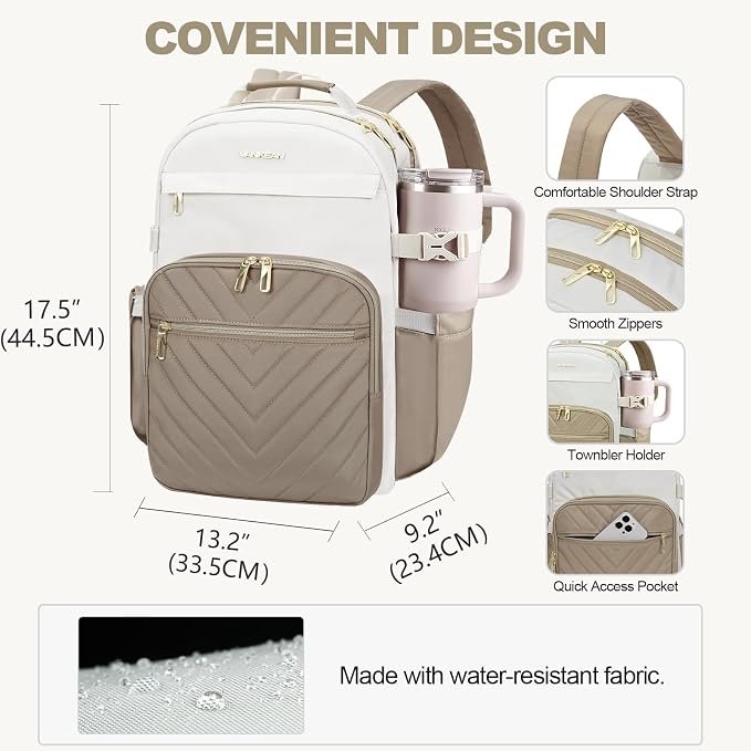 VANKEAN 17.3 Inch Laptop Backpack for Women Large Capacity | Waterproof Backpacks Stylish Travel Bags Casual Daypacks for College, Business