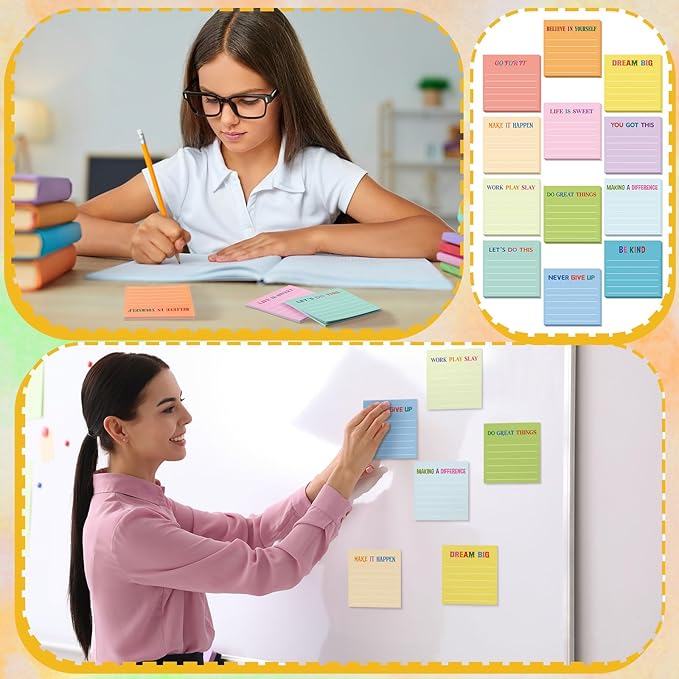 Yinder 24 Pcs Inspirational Sticky Notes Cute Motivational Sticky Notes Pad End of Year Employee Appreciation Gifts Bulk for Teacher Nurse Coworkers Office Supplies 3 x 3'' (Motivational,Light Color)