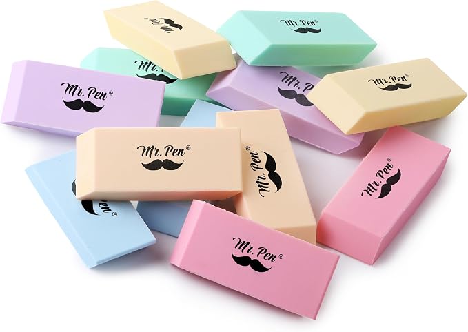 Mr. Pen- Pencil Eraser, 12 Pack, Yellow