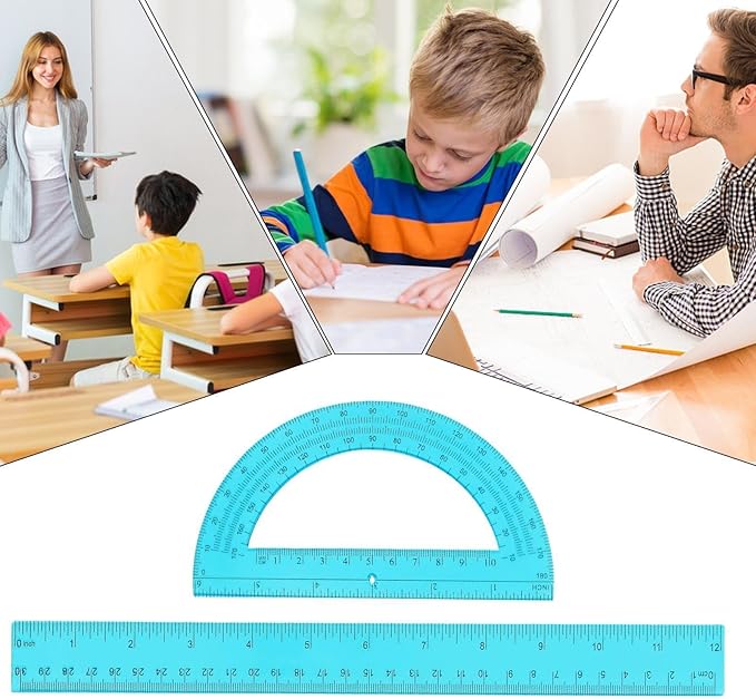 Protractor Set, Clear Geometry Measuring Tools, 1 Set, Math Ruler Kit, Angle Drawing Supplies, Transparent Scale Design, for Classroom Lessons, Technical Drafting, Student Study