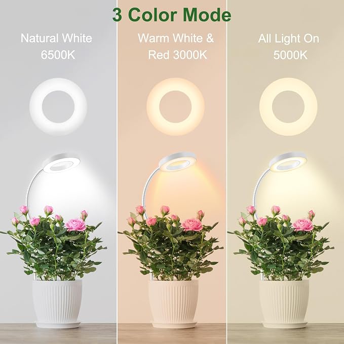 2 in 1 Grow Lights for Indoor Plants, 3 Colors Plant Lights | 48 LEDs Full Spectrum Plant Grow Lights Indoor with 360° Gooseneck, 6/12/16H Timer, 5 Brightness, White 2 Pack