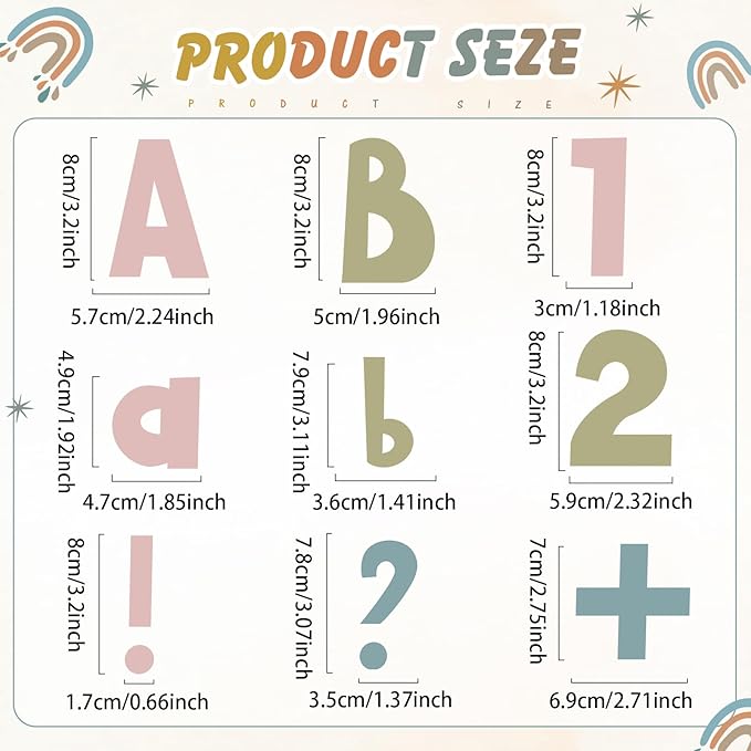 221 Pcs Boho Bulletin Board Letters, Square Font Alphabet Number Punctuation Symbol Combo Letter Cutouts, Boho Classroom Decor for School Classroom Chalkboard Poster Bulletin Board Wall