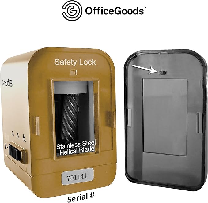 OfficeGoods Electric Pencil Sharpener - Battery or Cord Powered Portable Sharpener - Perfectly Sharpens Colored Pencils, Drafting Pencils for Kids, Adults, Office, School and Home - Gold