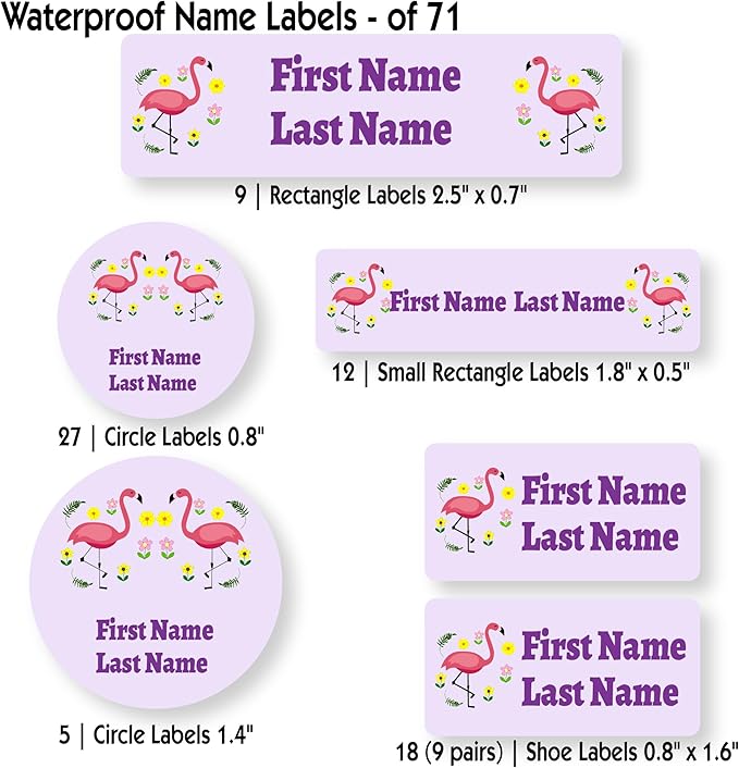 Personalized Kids Name Labels – Waterproof Custom Stickers for Daycare & School, Dishwasher & Laundry Safe (Crane Series - Purple)