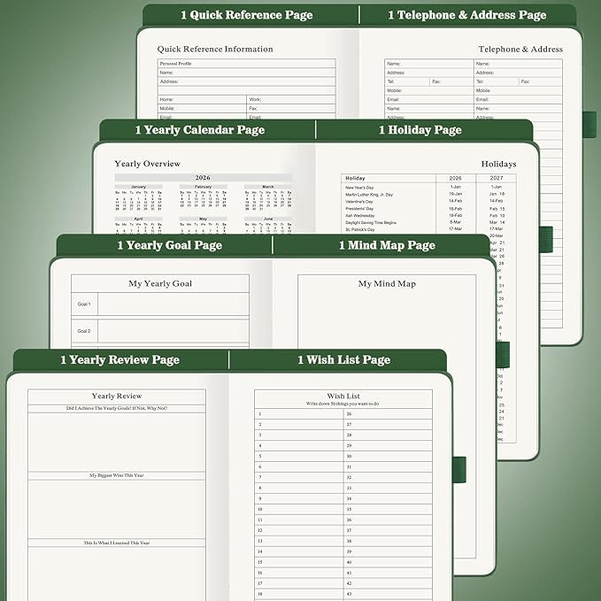 Asten Planner, Undated Daily Planner with To Do List, 365 Days Planner for ADHD, Hourly Planner Notebook for Goal Setting, Productivity Organizer with Calendar, 8.3'' x 5.8''(Green)