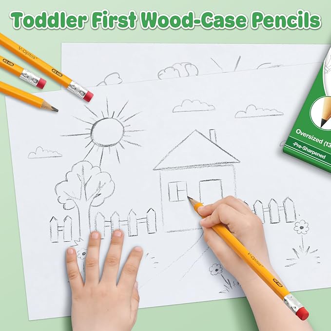 V-Opitos 24 Pack Jumbo #2 HB Pencils for Kids, Triangle Shape Pre-sharpened Wood-Cased Pencils with Top Erasers, Ideal Home, Kindergartens, School Classroom Supplies