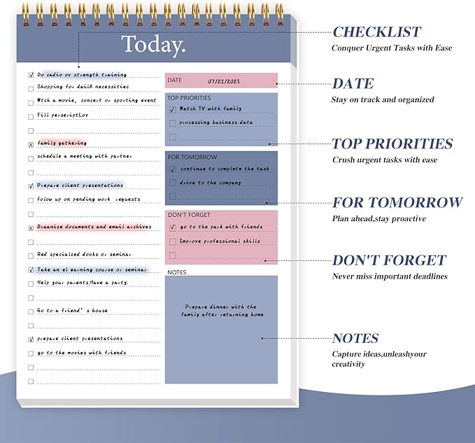 GOLDPEI To Do List Notepad - Daily Planner Notepad Undated 52 Sheets Tear Off, 6.5" x 9.8" Checklist Productivity Organizer with Hourly Schedule for Tasks