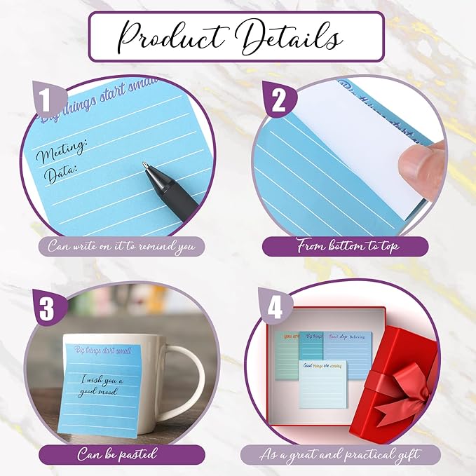 Yinder 12 Pcs Inspirational Sticky Notes Cute Motivational Sticky Notes Pad End of Year Employee Appreciation Gifts Bulk for Teacher Nurse Coworkers Office Supplies 3 x 3'' (Inspirational,Simple)