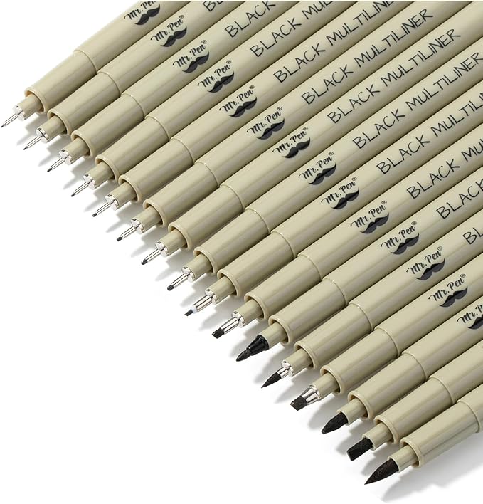 Mr. Pen- Drawing Pens for Artists, 16 Sizes, Black Multiliner, Micro Pens for Drawing