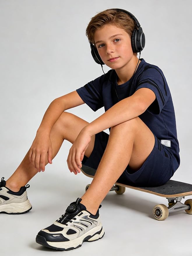 Cakaner Tween Boys Clothes Summer Simple Print T-Shirt And Shorts Set 2 Pieces Teen Trendy Outfits Size 7-14 Year