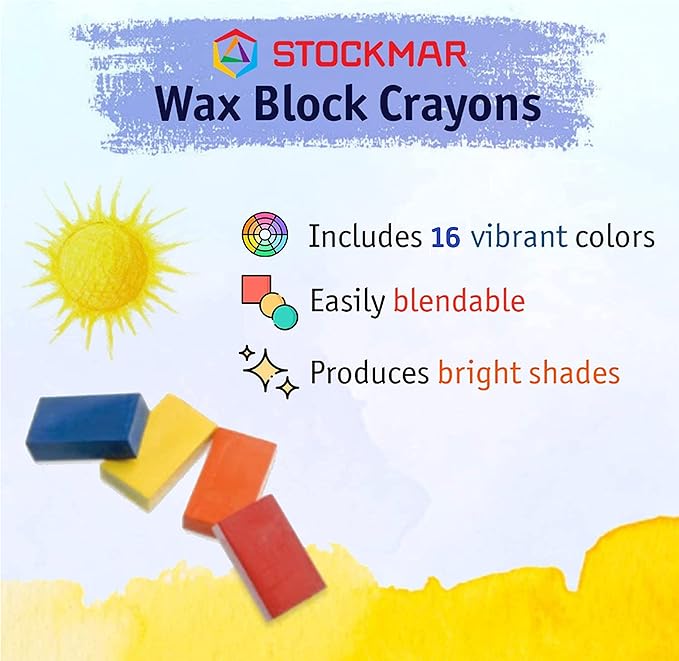 STOCKMAR Wax Block Crayons, 16 Assorted Colors in Tin Case – Beeswax-Based Art Crayons with Lightfast Pigments, Durable Blocks for Artistic Techniques, Drawing, Coloring, Layering - Artist Supplies