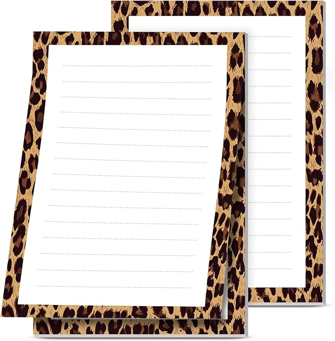 2 Pack Lined Sticky Notes 4x6 in, Cute Self-Stick Notepads with Lines, Large Memo Pads Strong Adhesive for Office, Home Brown Luxury Leopard