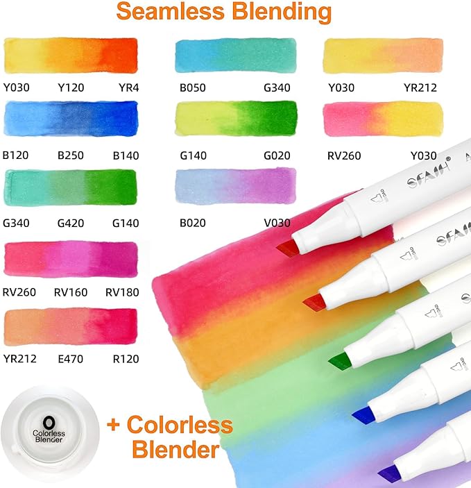 SFAIH Alcohol Markers Fine Tip & Chisel Tip - 72 Colors Double Tipped Art Markers for Adult Coloring Books Illustration, Gifts for Artist Adult - Refillable Alcohol-based Ink
