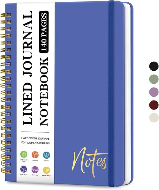 ZOTIA Lined Spiral Journal Notebook for Women, A5 College Ruled Journals for Writing, Hardcover Notebooks for Work, Note taking and Office School Supplies,140 Pages - Royal Blue