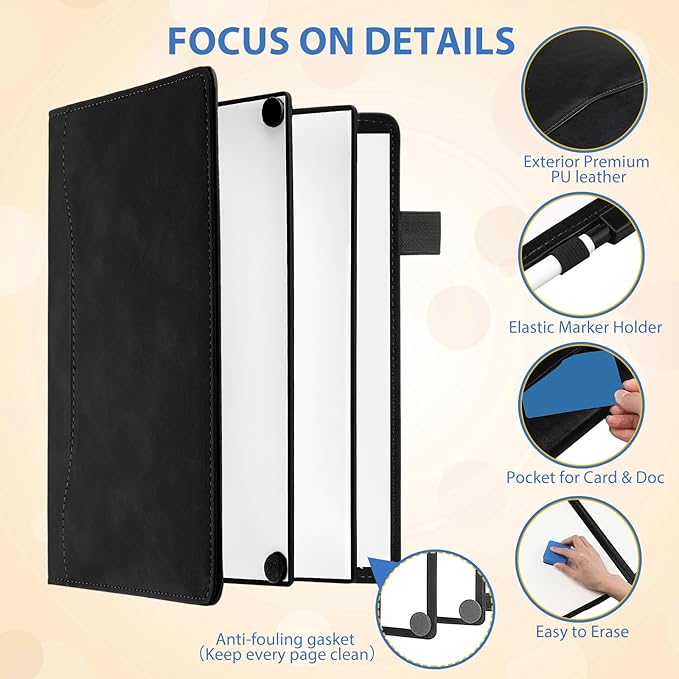 Feifeiya 6 Sides Dry Erase Notebook Portable White Board 9"x6"(a5) Travel Dry Erase White Board Notebook Foldable Anti-ghosting Surface for Office, School, Study, Travel & Business Meeting Planning