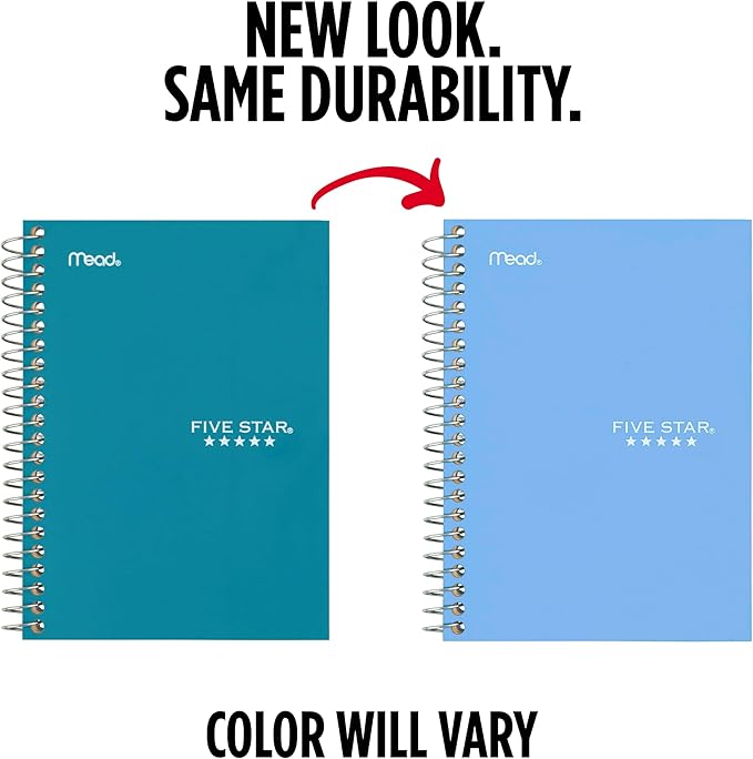 Five Star Spiral Notebook, 1 Subject, College Ruled Paper, 4-3/8" x 7", Personal Size, 80 Sheets, Blue (Color May Vary) (450048CG1)