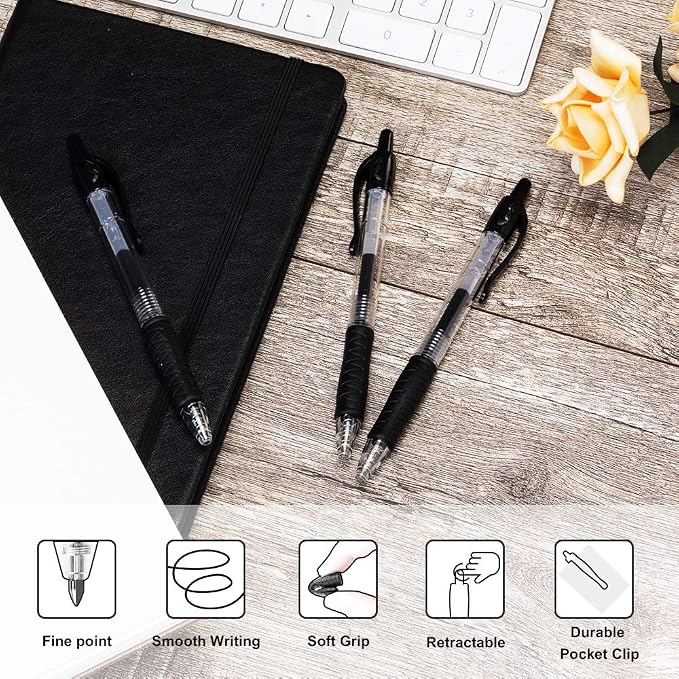 Aen Art Gel Pens, 30 Pack Black Gel Pen Fine Point, Retractable Gel Ink Rollerball Pens for Smooth Writing (1.0mm)