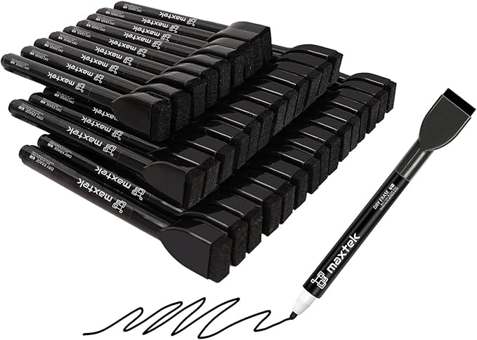maxtek 36 Count Black Dry Erase Markers - Fine Tip Magnetic Thin Markers with Eraser, Low Odor Whiteboard Markers for Calendar Boards